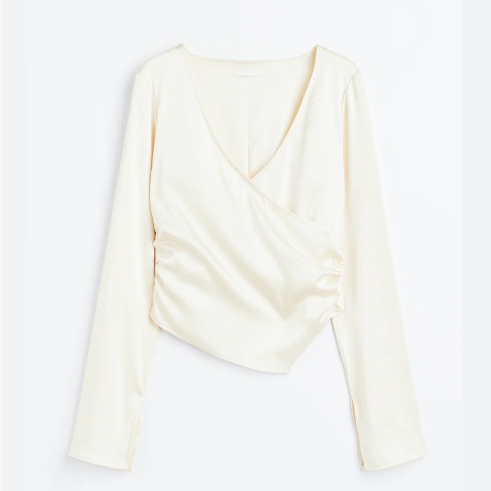 H&M Cream Long Sleeve Wrap Blouse